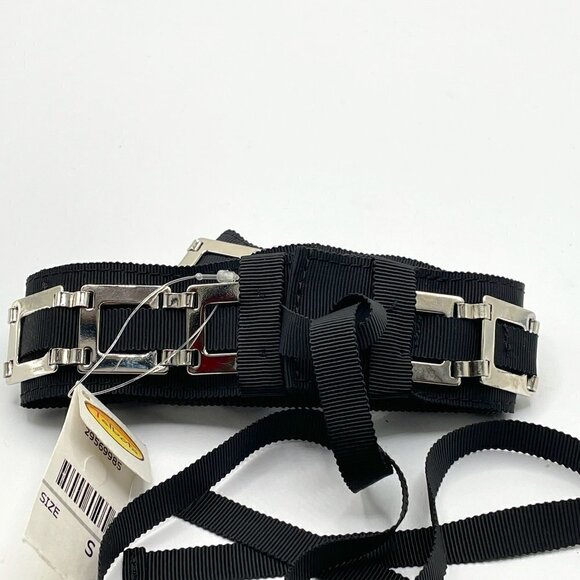 NWT Talbots Black Grosgrain Ribbon Silver Metal Square Snaps Tied Waist Belt S main image 9